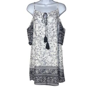 Persun Boho Cold Shoulder Floral Dress | White & Gray | Large